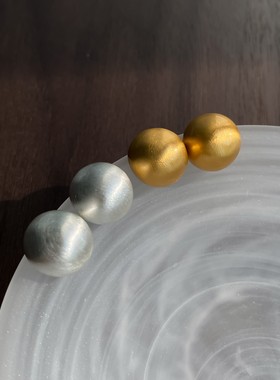 PANACHE 极简金银拉丝圆球耳钉 简约大气气质高级感小众设计耳饰
