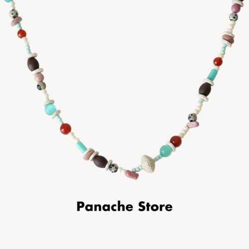 PANACHE 春夏彩色复古天然石串珠项链 手作米珠琉璃锁骨链颈链女