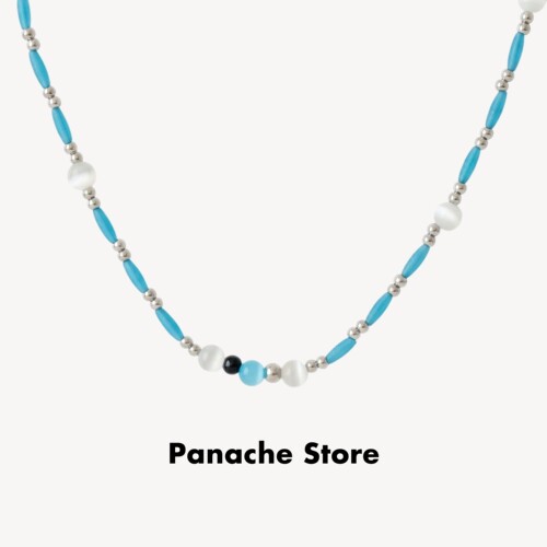 PANACHE 小众蓝色磨砂感猫眼串珠项链 气质独特新中式手作锁骨链