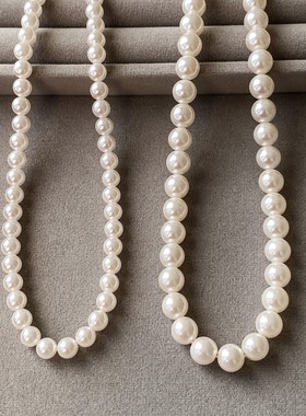 奶油白珍珠项链正圆强光