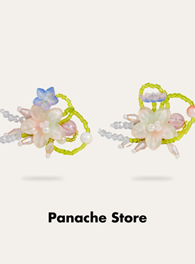 PANACHE 桃雾摇 春夏缤纷彩色花簇耳环 手工串珠小众森系清新耳钉