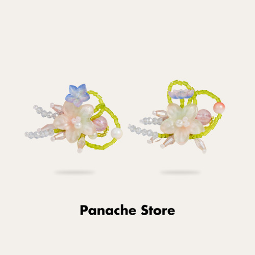 PANACHE 桃雾摇 春夏缤纷彩色花簇耳环 手工串珠小众森系清新耳钉
