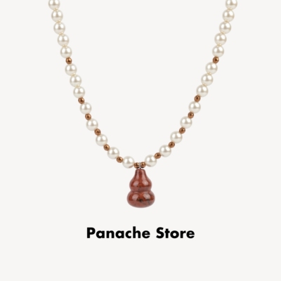 PANACHE 红色天然石葫芦形施家珍珠项链中国风秋冬百搭高级锁骨链