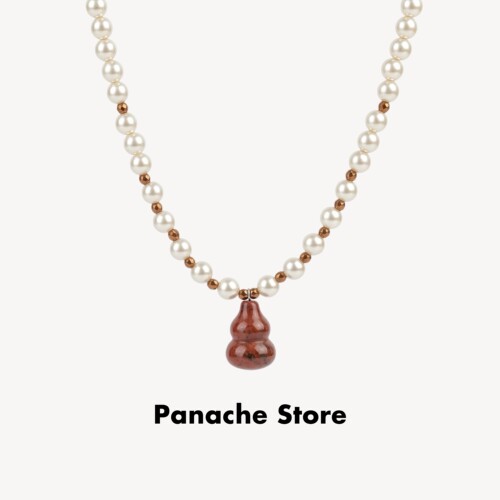 PANACHE 红色天然石葫芦形施家珍珠项链中国风秋冬百搭高级锁骨链