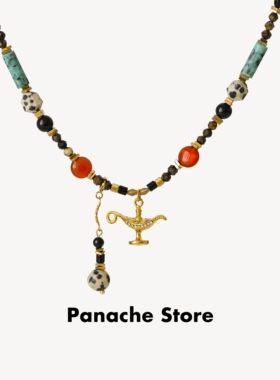 PANACHE 复古天然石阿拉丁神灯串珠项链 小众手作设计秋冬锁骨链