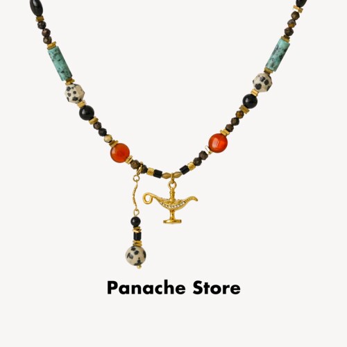 PANACHE 复古天然石阿拉丁神灯串珠项链 小众手作设计秋冬锁骨链