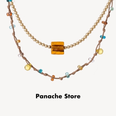 PANACHE 美拉德风多层叠戴项链 小众独特复古珍珠编绳琉璃锁骨链