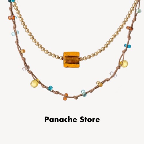 PANACHE 美拉德风多层叠戴项链 小众独特复古珍珠编绳琉璃锁骨链