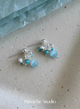 PANACHE 春夏清冷感松石绿铃兰花朵吊坠耳环 小众清新花朵耳饰女