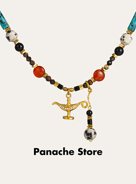 PANACHE 复古天然石阿拉丁神灯串珠项链 小众手作设计秋冬锁骨链