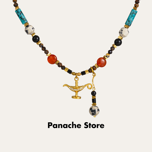 PANACHE 复古天然石阿拉丁神灯串珠项链 小众手作设计秋冬锁骨链