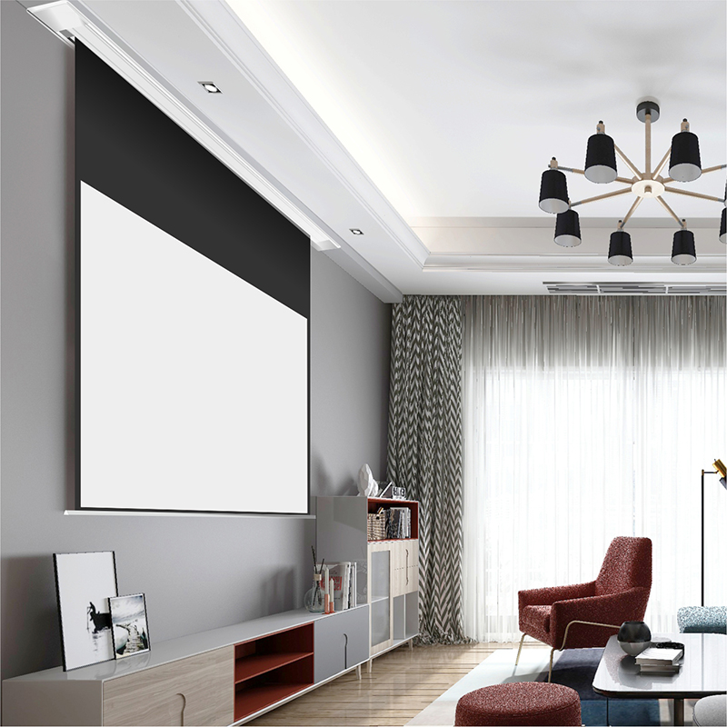 隐藏暗隐形天花嵌入式抗光投影机仪16:9幕布电动遥控自动升降100