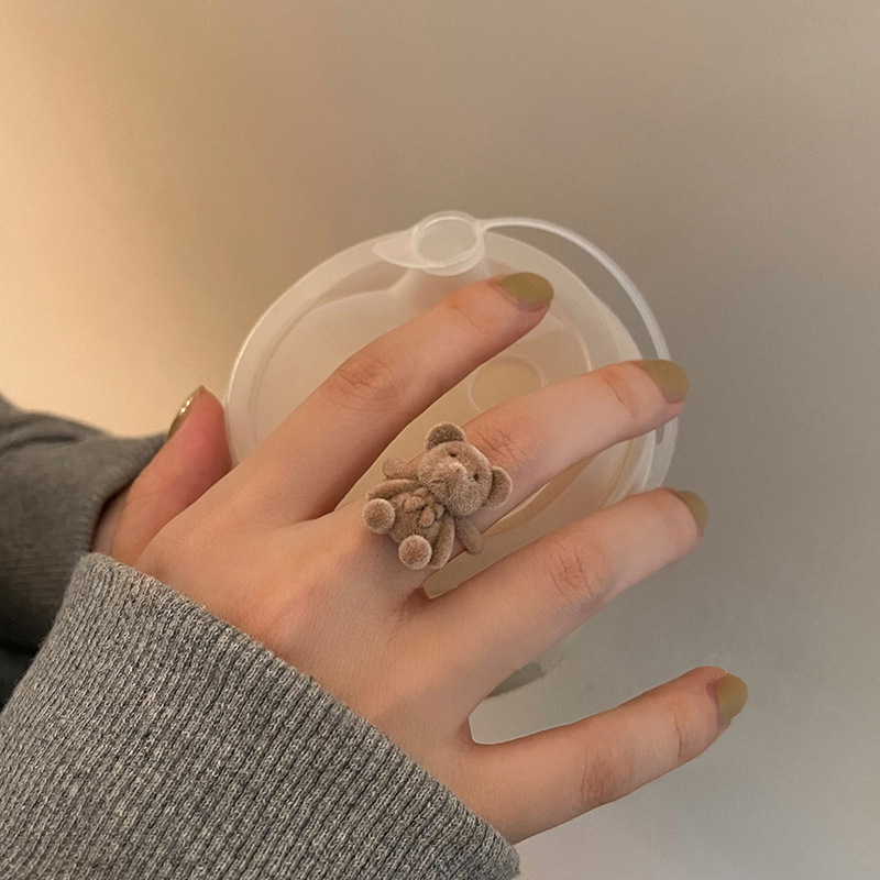 极速Flocking Bears Finger Ring Sweet Cute Bear Open Adjustab