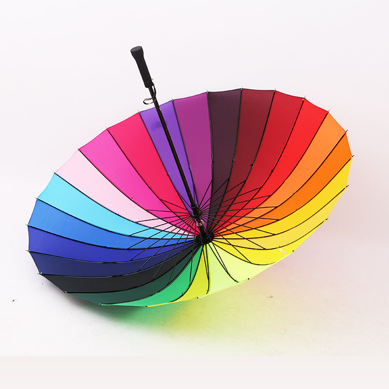 彩虹伞女七彩加固大号24骨抗风长柄雨伞防水套直柄伞订制印logo
