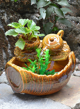 陶瓷工艺品摆设欧式小瀑布喷泉流水加湿器家居桌面客厅装饰小摆件