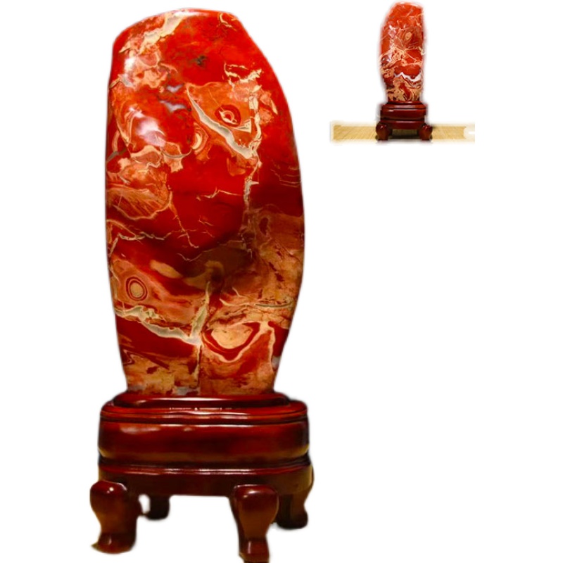 天然奇石玉石石头摆件南非红碧玉鸡血石简约原石客厅现代红石头