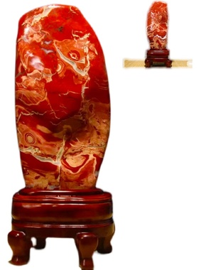 天然奇石玉石石头摆件南非红碧玉鸡血石简约原石客厅现代红石头