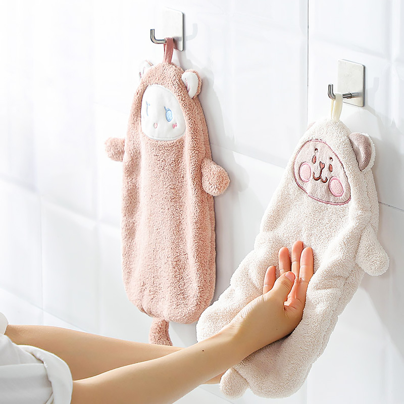 珊瑚绒擦手巾挂式可爱厨房擦手毛巾吸水不掉毛速干儿童卫生间抹布