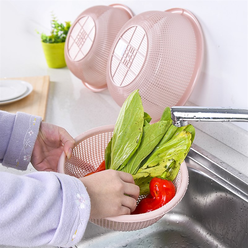 圆形镂空洗菜篮三件套塑料厨房洗菜盆客厅水果沥水篮家用洗菜篮子
