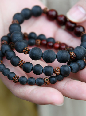 清香味药珀单圈佛珠手串p67老料小叶紫檀文玩配饰男女情侣款手链