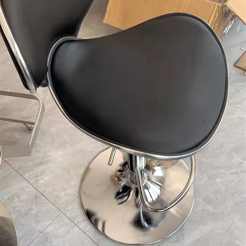 简约现代蝴蝶椅高脚吧台椅前台升降旋转椅靠背吧凳黑色软面家用椅