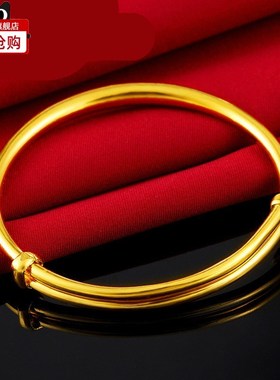 儿童手镯铜镀金镯子 推拉圆棍光面婴儿小孩沙金手镯满月七夕