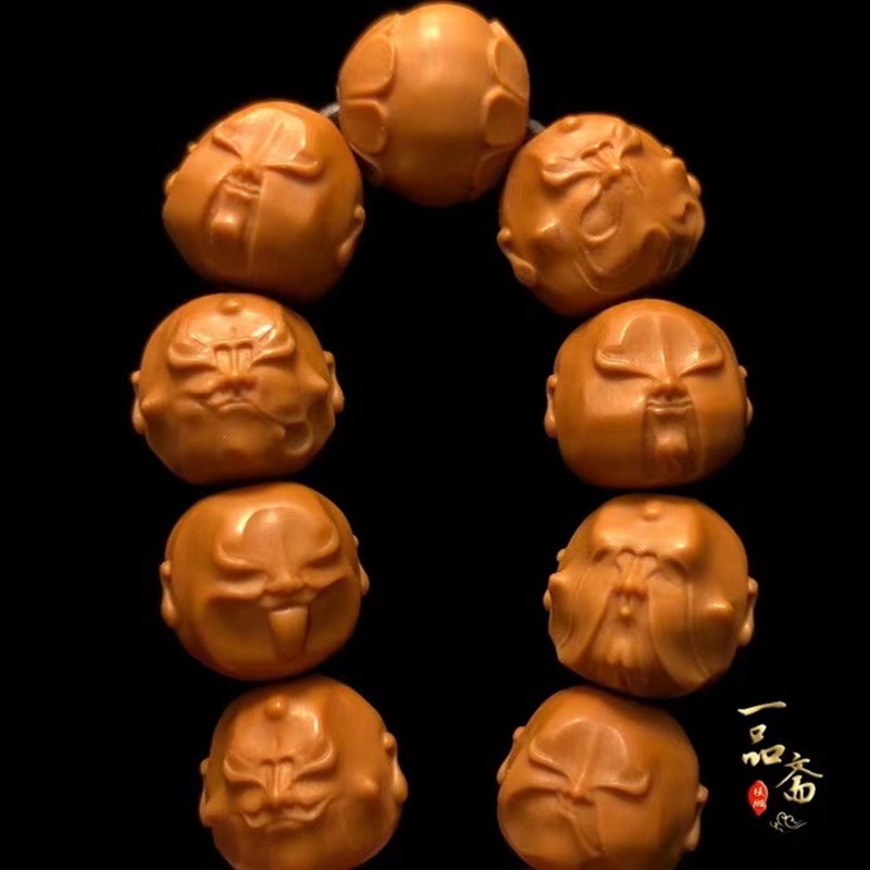 猴头手串雕刻脸谱十八罗汉核雕小籽野生文玩小核桃非桃核橄榄核