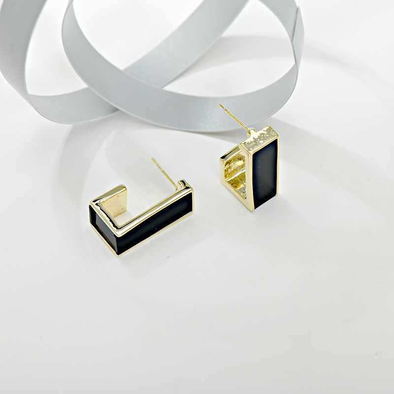 Large new geometric square resin temperament green plate ear