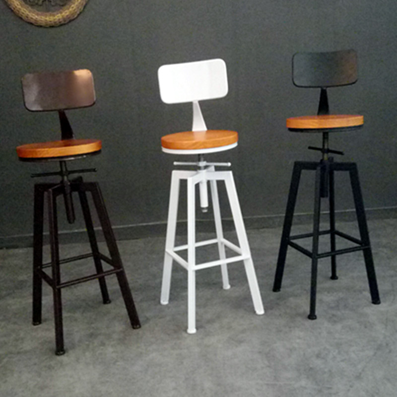 美式实木酒吧椅家用吧台椅创意高吧椅高脚椅靠背升降椅复古高凳子