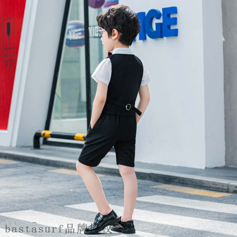 Boys summer suit solid color Korean vest three piece set f