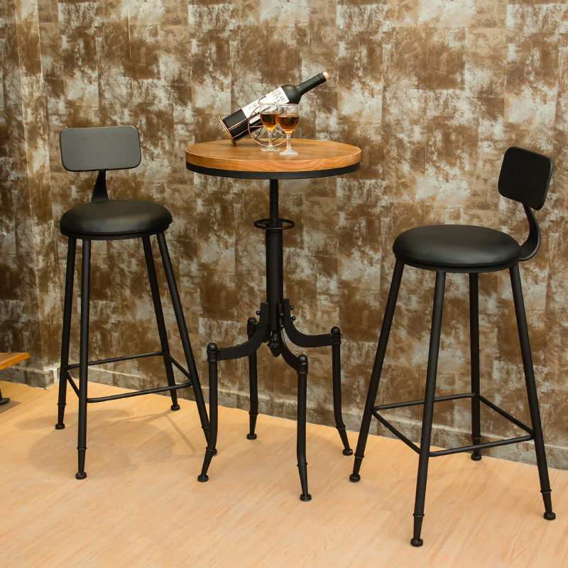 复古铁艺咖啡厅吧台桌椅组合美式奶茶店小圆桌酒吧高脚凳高脚椅子