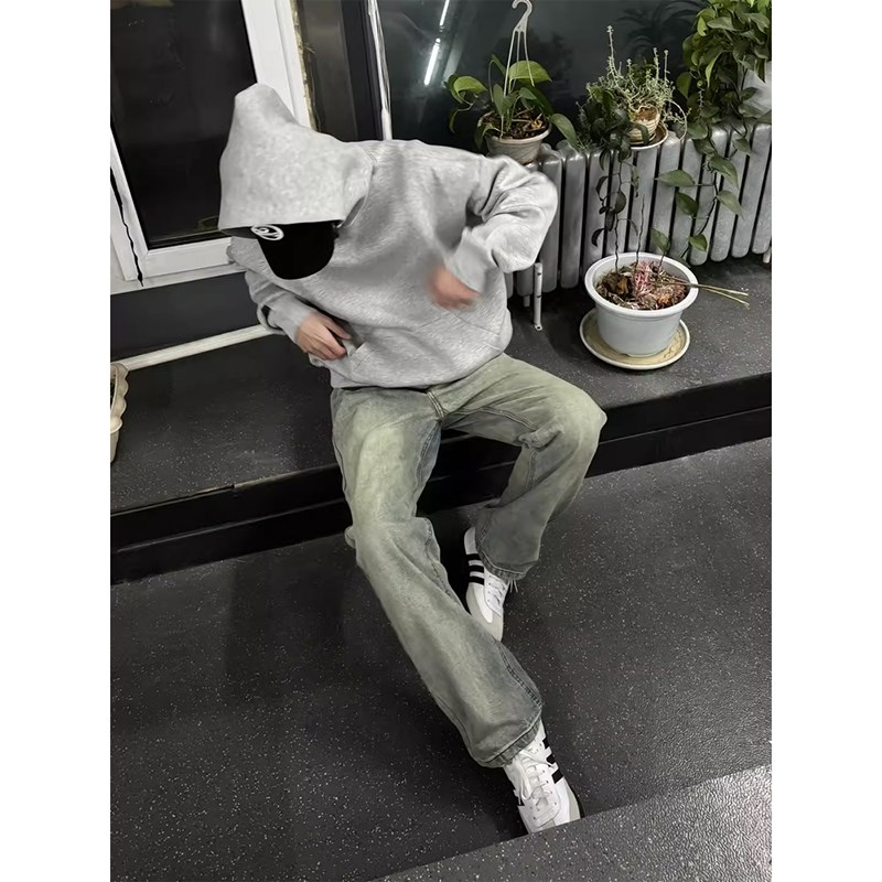 花灰色太空棉卫衣男款600克重磅硬挺连帽衫内搭美式cleanfit外套