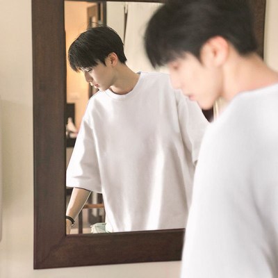 cleanfit藏青色纯棉t恤男320g高克重磅小领口短袖夏季美式7七分袖