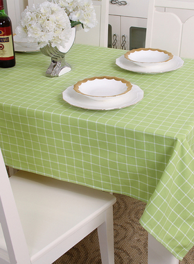 美式简约田园清新防水绿色格子餐桌布台布茶几布方桌圆桌布布艺