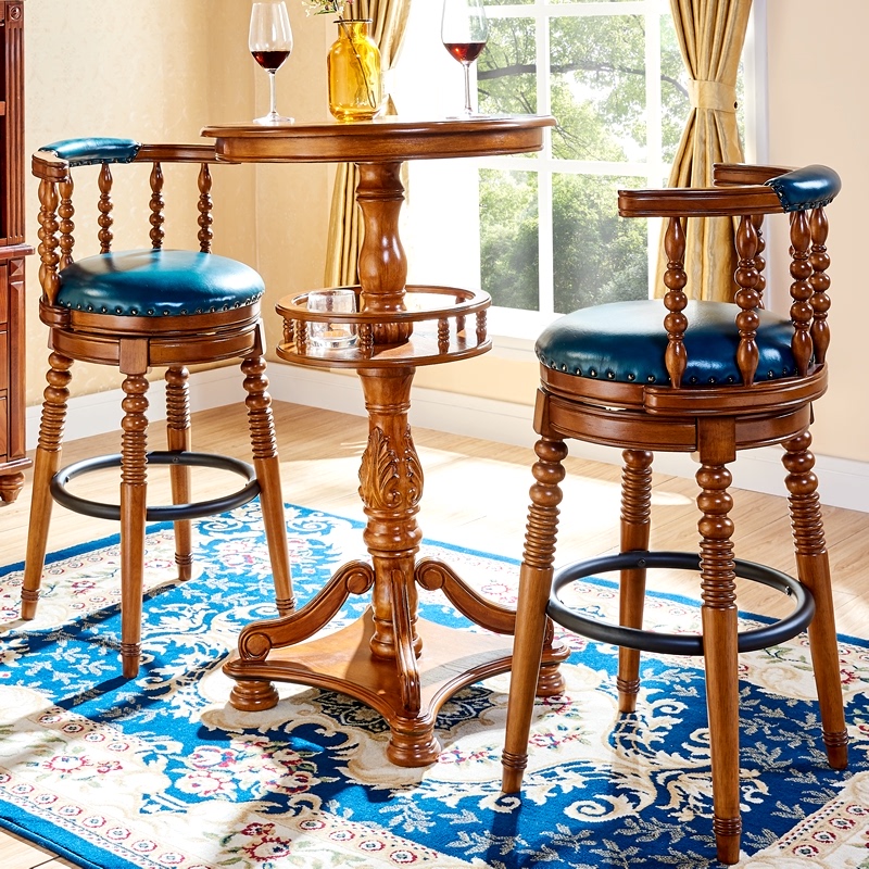 靠背吧台凳子实木欧式吧椅吧台椅酒吧椅高脚凳美式复古高椅子家用