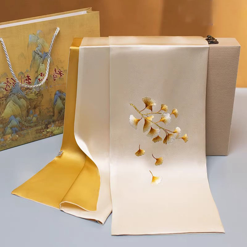 高档苏绣丝巾女旗袍披肩外搭女中年妈妈真丝丝巾礼盒2025春季新款