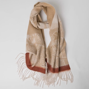 轻奢双面提花羊绒围巾男女通用冬季保暖流苏披肩高级感新年红色