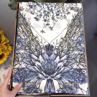 中国风植物花卉大方巾女夏季丝质披肩围巾高端送礼丝巾装饰青年