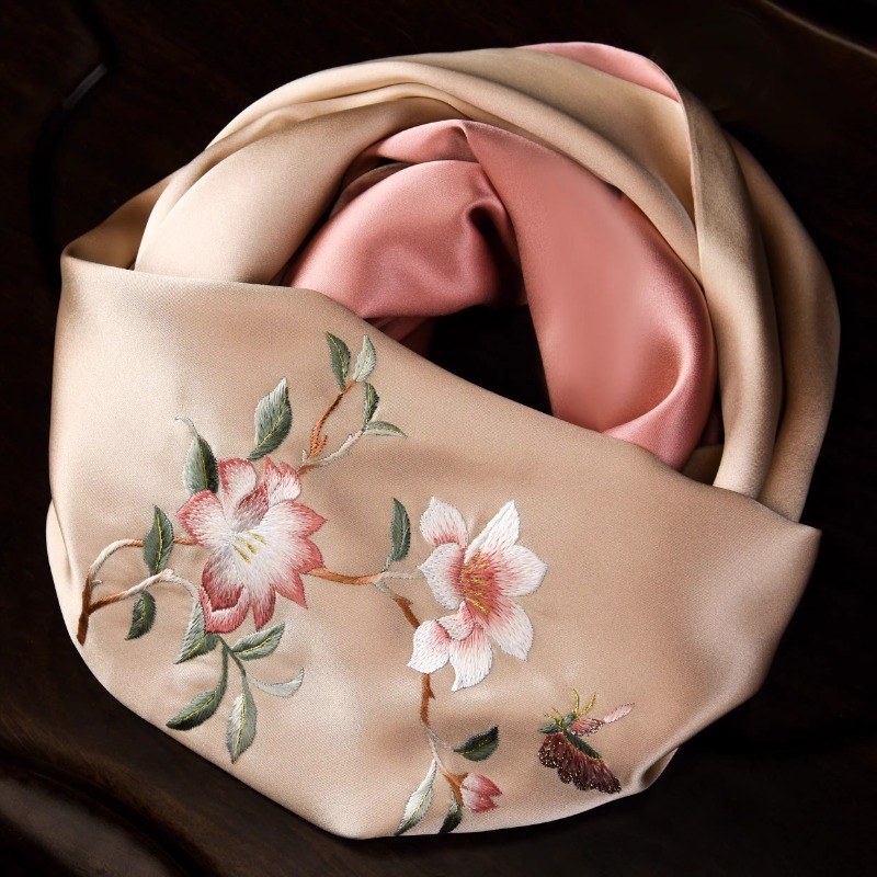 手工刺绣真丝围巾女夏季植物花卉长方形丝巾披肩送礼百搭装饰中年,服饰配件/皮带/帽子/围巾,围巾/丝巾/披肩,淘宝优惠券,粉丝福利购,淘宝优惠卷