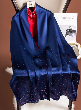 高档秋秋季藏青蓝色旗袍披肩外搭女婚礼喜婆婆妈妈优雅外披围巾女