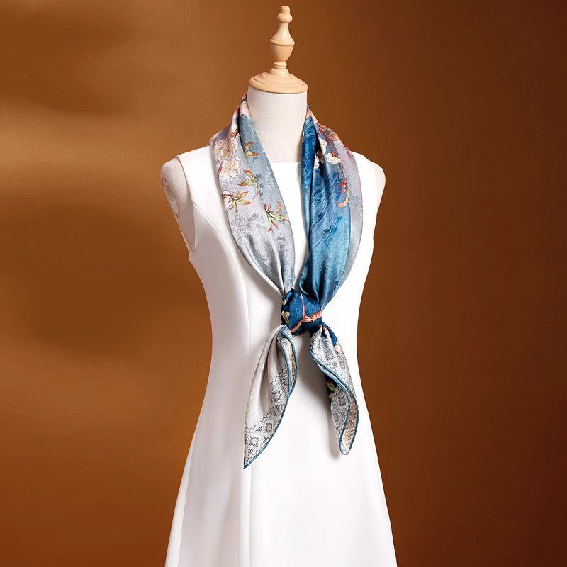 100%桑蚕丝真丝丝巾女款香云纱双面花罗围脖大方巾送妈妈长辈礼物