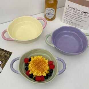 ins高级感双耳碗家用泡面碗汤碗面碗沙拉水果碗烘焙烤碗陶瓷餐碗