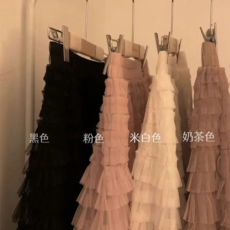 黑色蕾丝蛋糕裙女小个子半身裙2026春季层层a字中长网纱裙蓬蓬裙