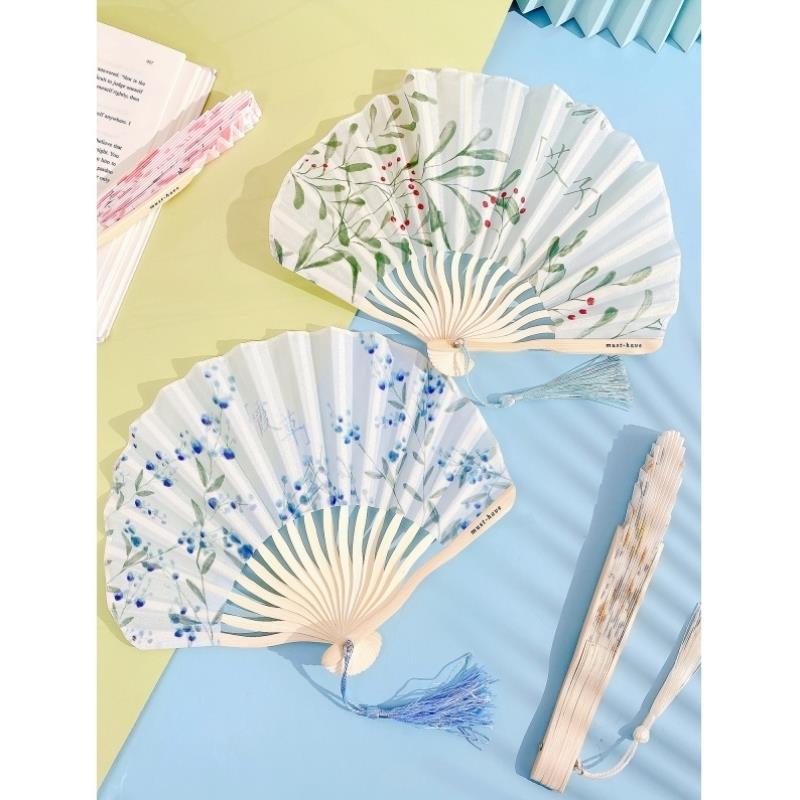 夏季日式小清新布面扇子折扇古风女式儿童迷你便携折叠小扇子