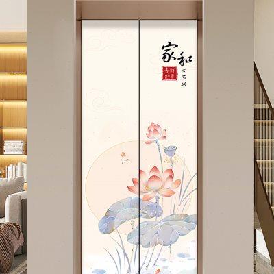 新中式一梯一户电梯贴创意装饰高级感轻奢风玄关水井门遮丑防水画图片