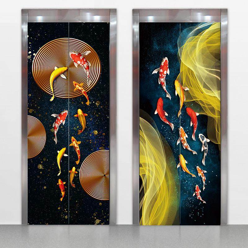 定制九鱼电梯门贴纸木门贴创意中式装饰贴画入户电梯防水自粘贴画,家居饰品,软装墙贴,淘宝优惠券,粉丝福利购,淘宝优惠卷