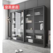 现代简约钢化玻璃移门书柜北欧书房客厅落地带推拉门书橱书架收纳