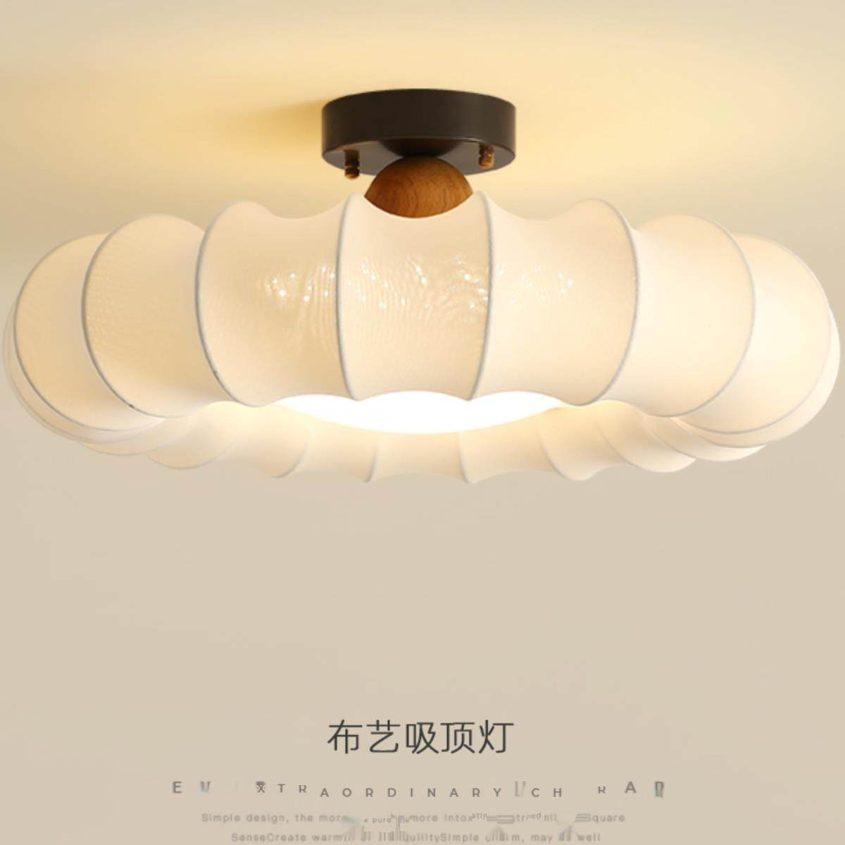 法式中古风卧室灯高级感全铜轻奢吸顶灯复古侘寂布罩南瓜灯书房灯