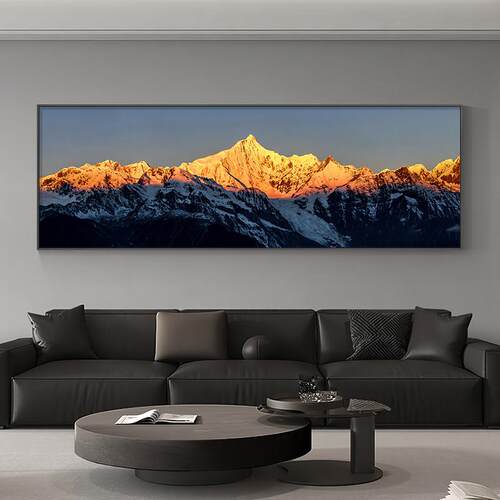 日照金山客厅装饰画梅里雪山风景沙发背景墙背有靠山办公室壁挂画