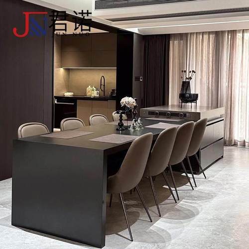 意式极简岛台餐桌一体可伸缩岩板倒台一体桌厨房高级中岛吧台定制